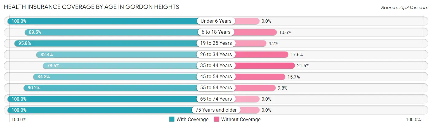 Health Insurance Coverage by Age in Gordon Heights