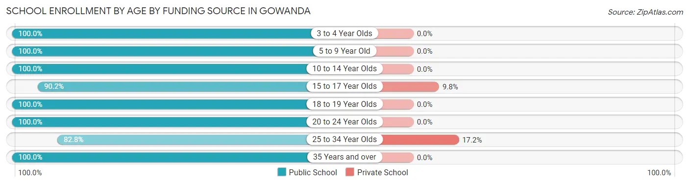 School Enrollment by Age by Funding Source in Gowanda