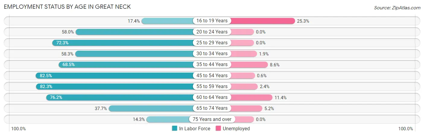 Employment Status by Age in Great Neck