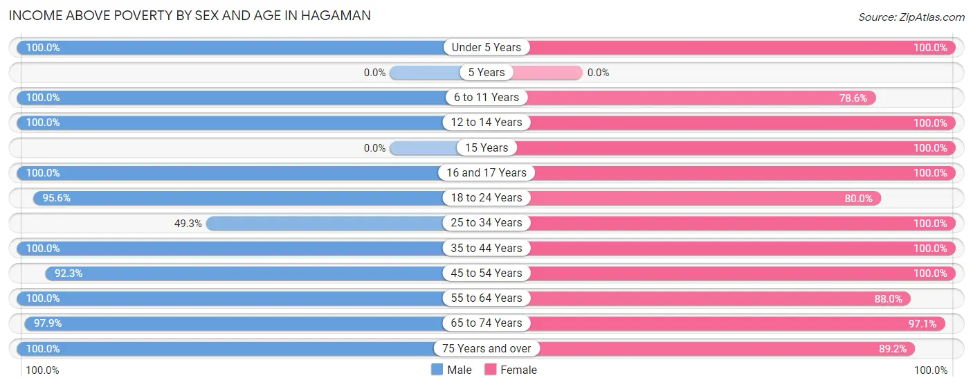 Income Above Poverty by Sex and Age in Hagaman
