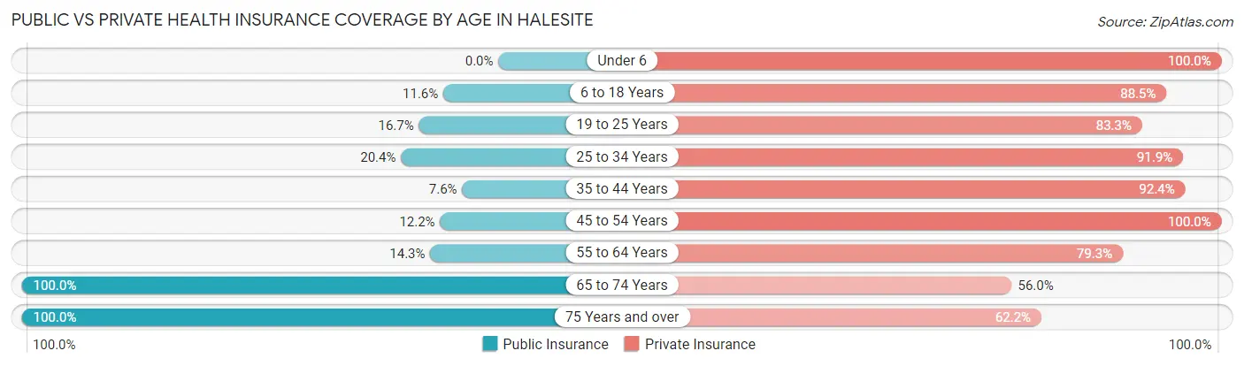 Public vs Private Health Insurance Coverage by Age in Halesite