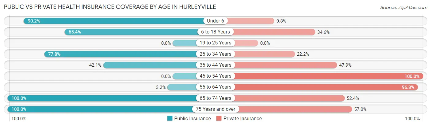 Public vs Private Health Insurance Coverage by Age in Hurleyville