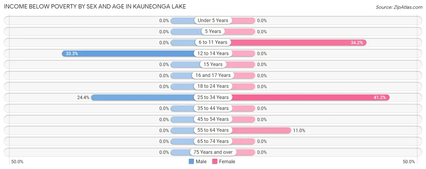 Income Below Poverty by Sex and Age in Kauneonga Lake