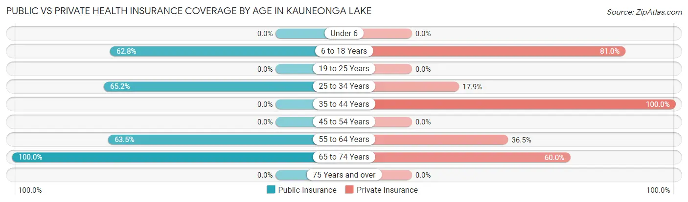 Public vs Private Health Insurance Coverage by Age in Kauneonga Lake