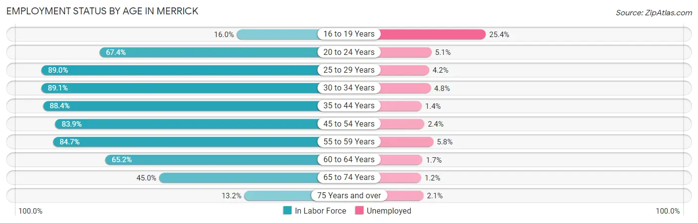 Employment Status by Age in Merrick