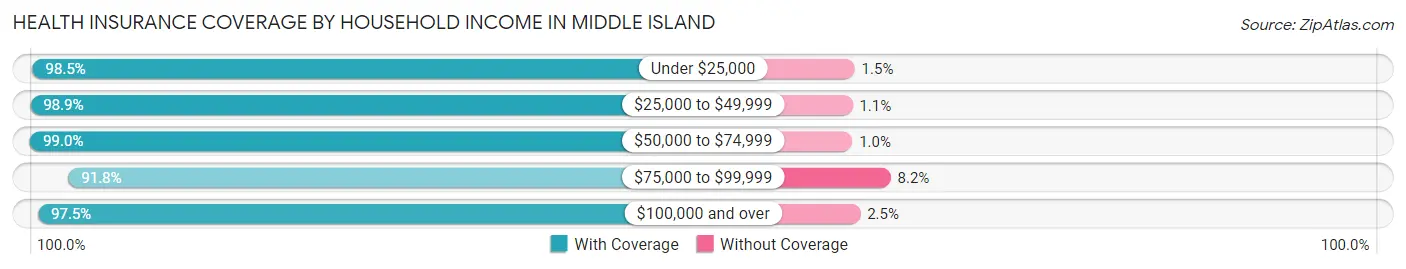 Health Insurance Coverage by Household Income in Middle Island