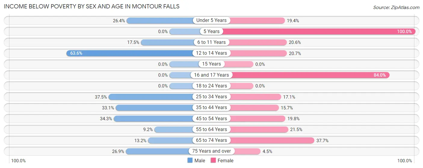 Income Below Poverty by Sex and Age in Montour Falls