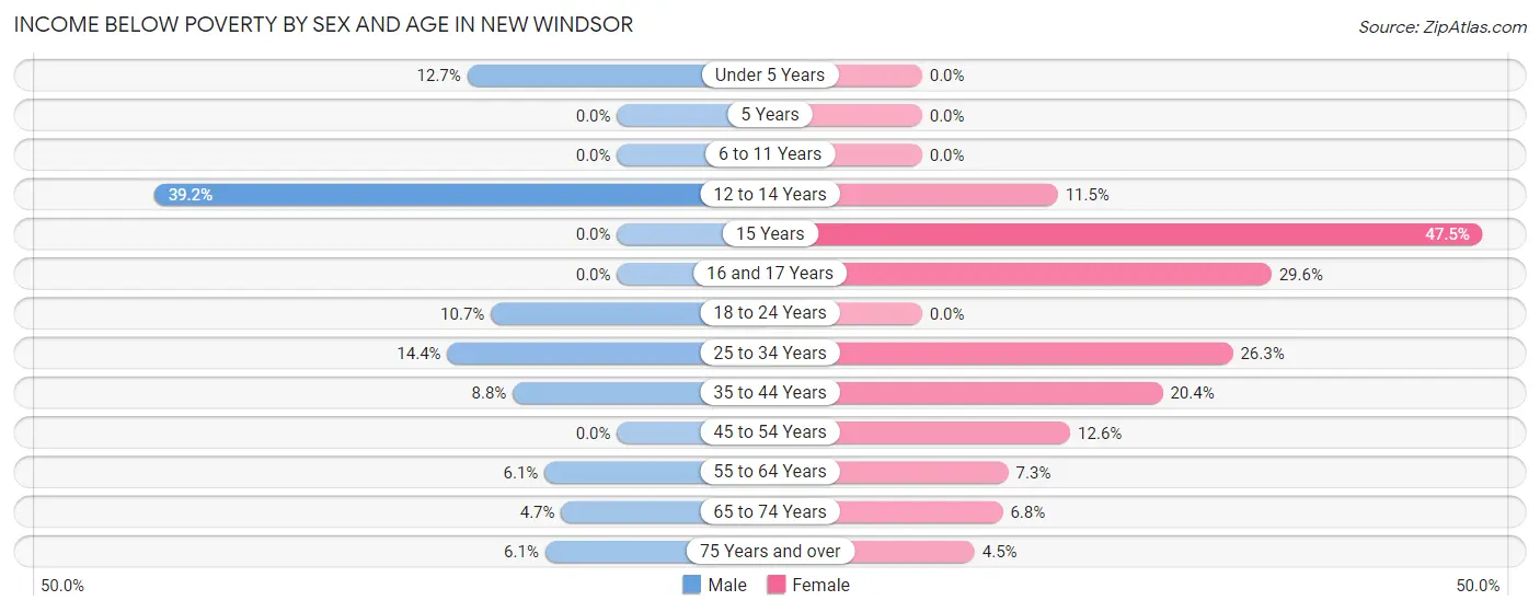 Income Below Poverty by Sex and Age in New Windsor
