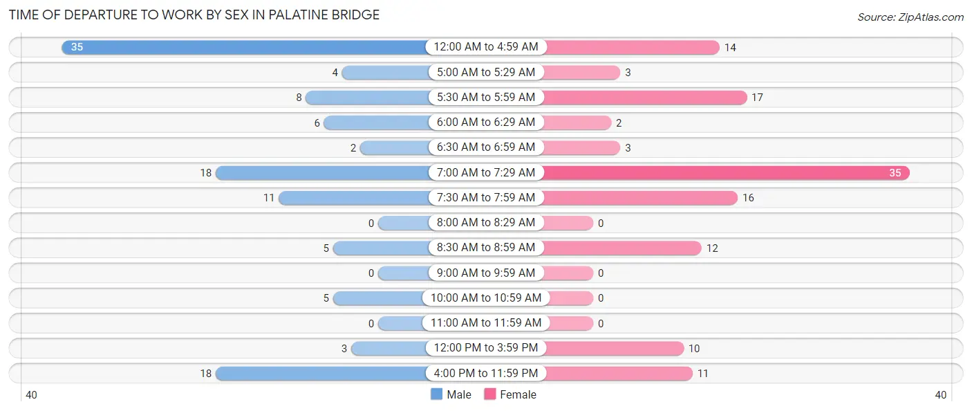 Time of Departure to Work by Sex in Palatine Bridge