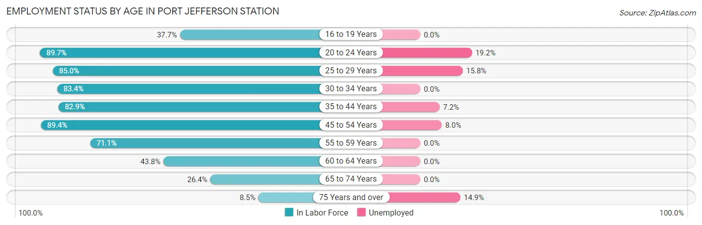 Employment Status by Age in Port Jefferson Station