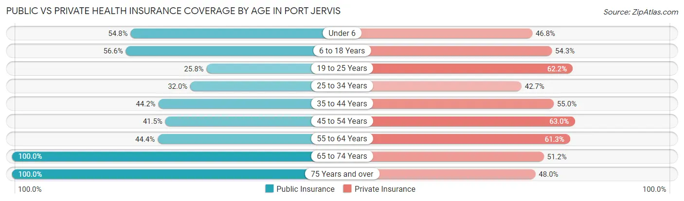 Public vs Private Health Insurance Coverage by Age in Port Jervis