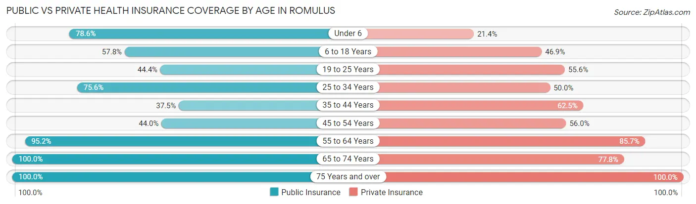 Public vs Private Health Insurance Coverage by Age in Romulus
