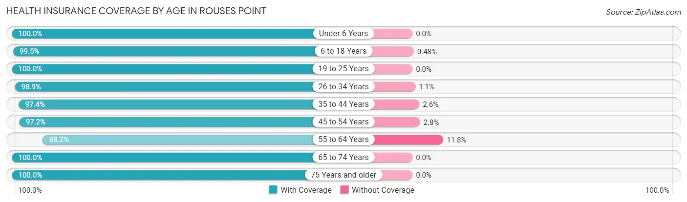 Health Insurance Coverage by Age in Rouses Point