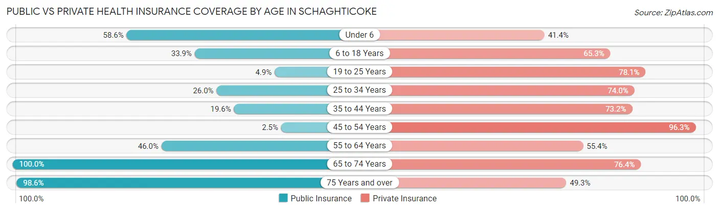 Public vs Private Health Insurance Coverage by Age in Schaghticoke