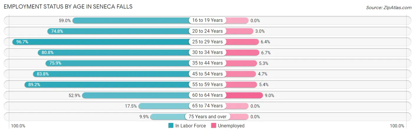 Employment Status by Age in Seneca Falls