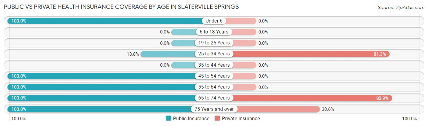 Public vs Private Health Insurance Coverage by Age in Slaterville Springs