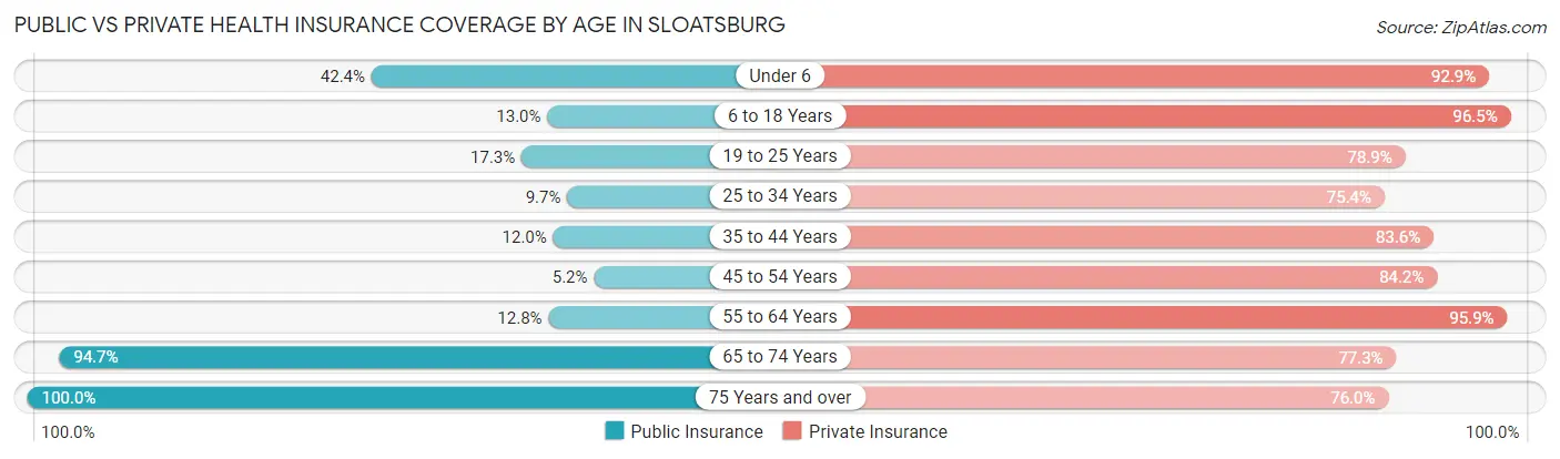 Public vs Private Health Insurance Coverage by Age in Sloatsburg