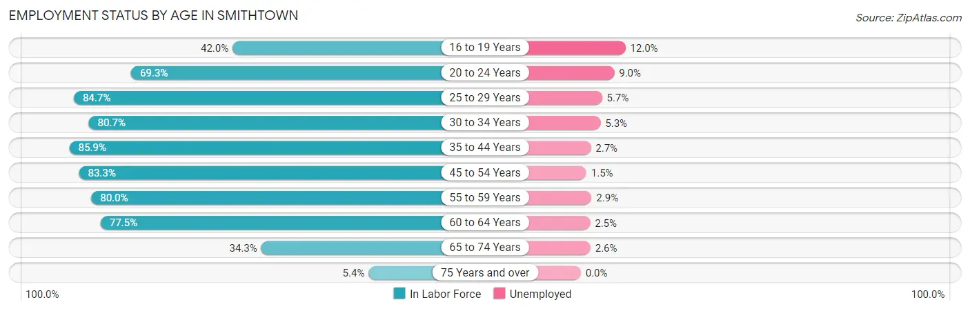Employment Status by Age in Smithtown
