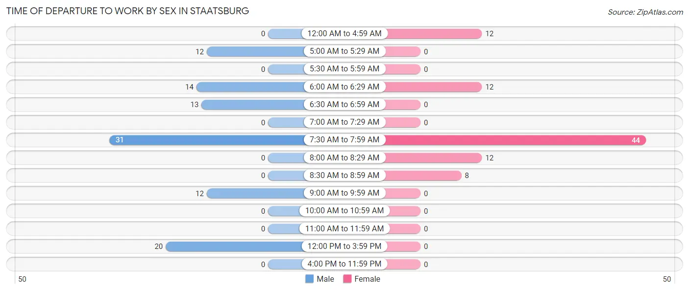 Time of Departure to Work by Sex in Staatsburg