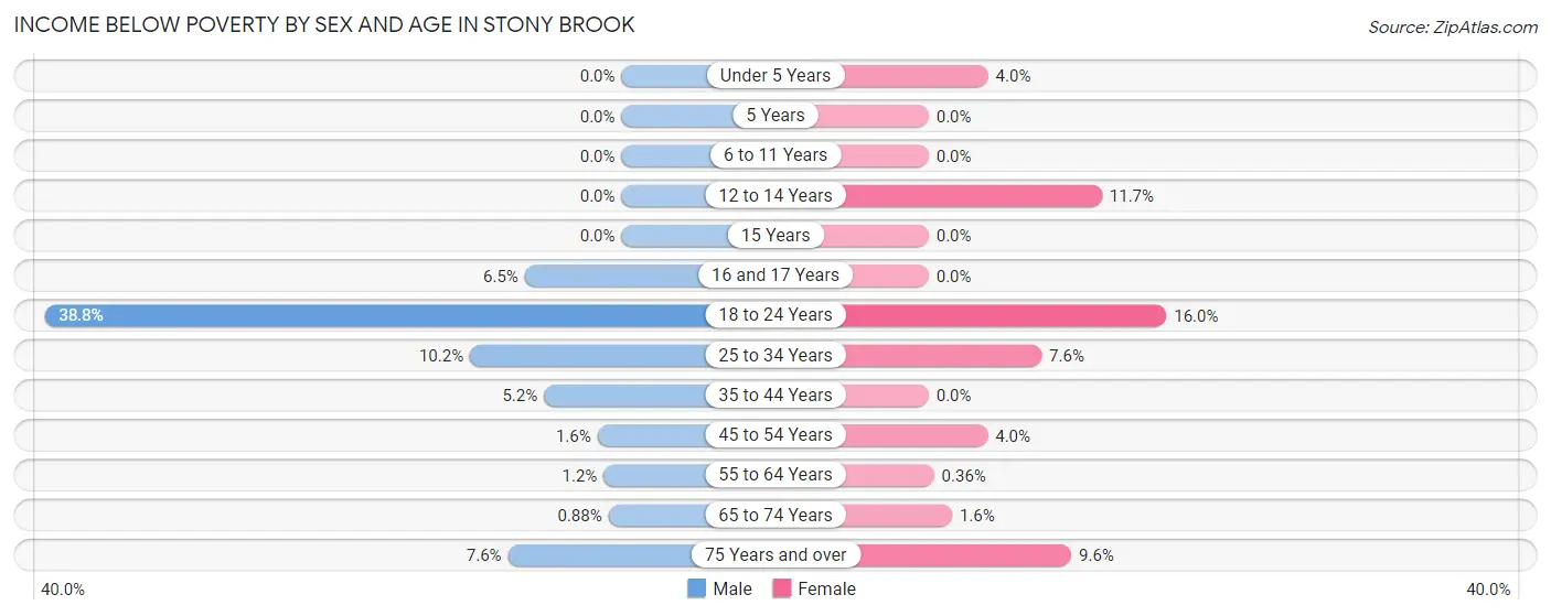 Income Below Poverty by Sex and Age in Stony Brook