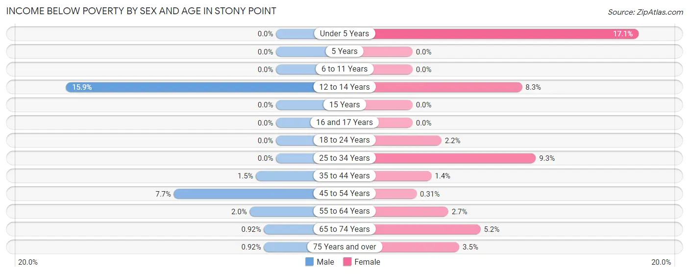 Income Below Poverty by Sex and Age in Stony Point