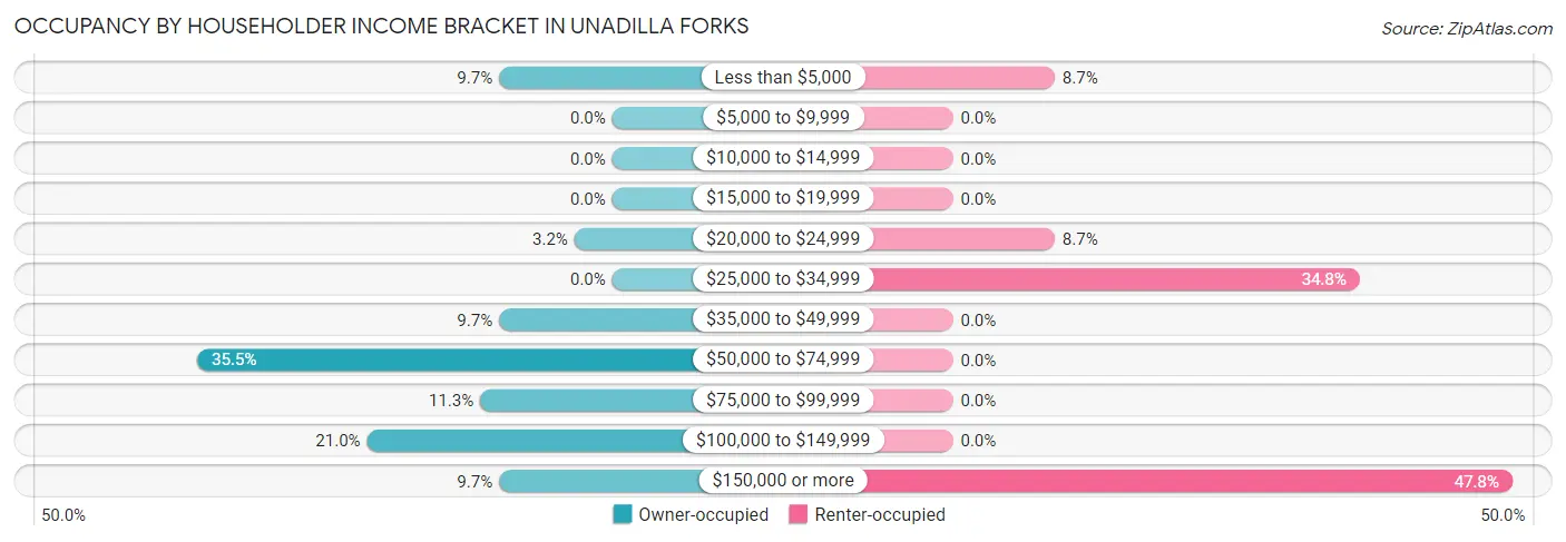 Occupancy by Householder Income Bracket in Unadilla Forks