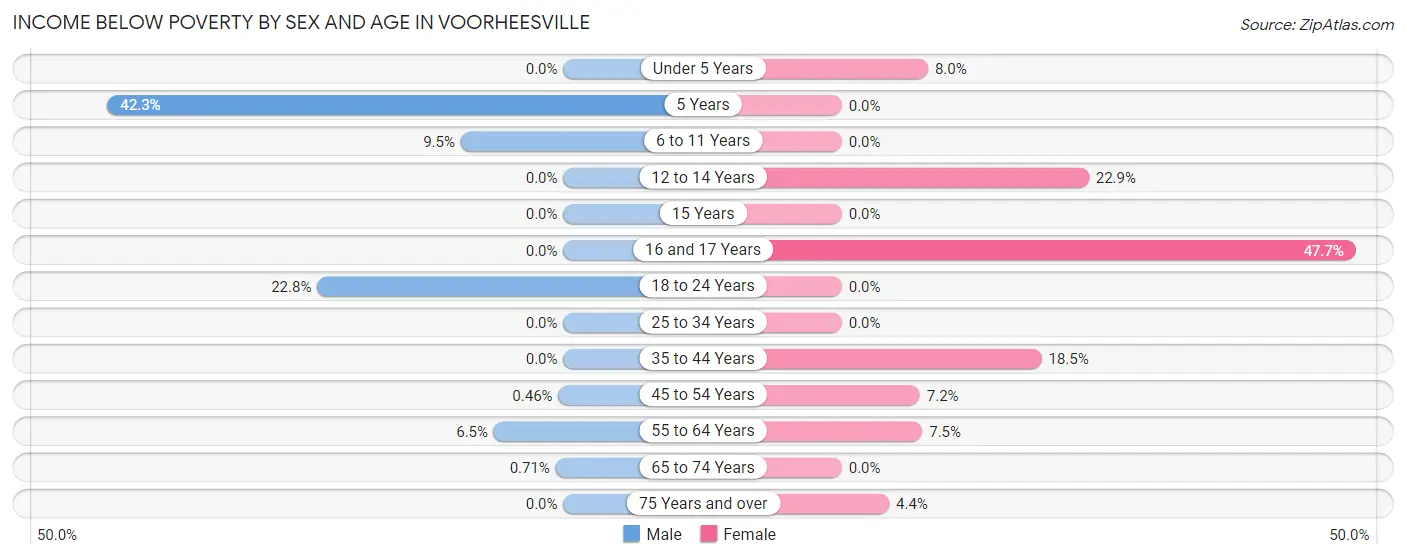 Income Below Poverty by Sex and Age in Voorheesville