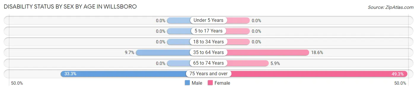 Disability Status by Sex by Age in Willsboro