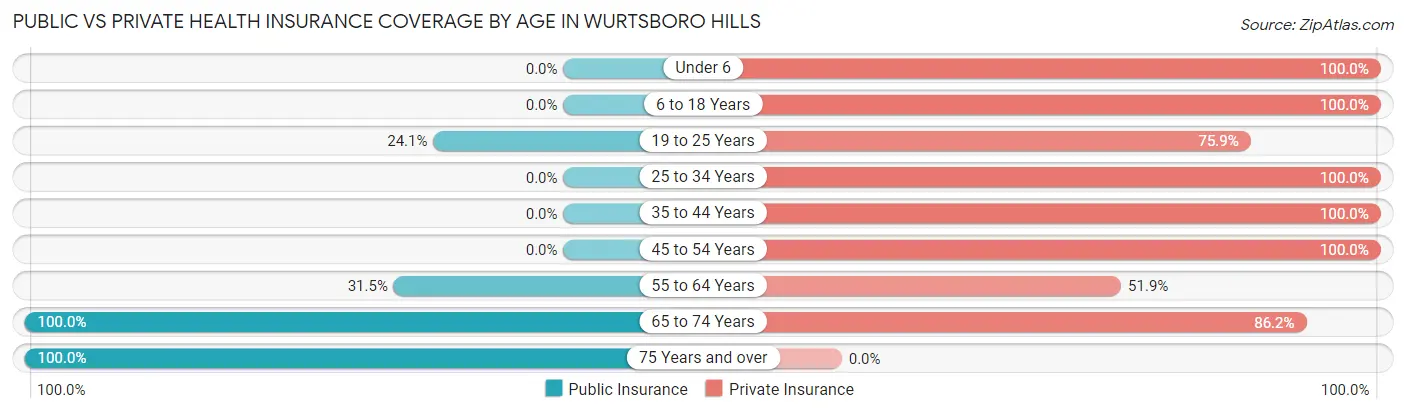 Public vs Private Health Insurance Coverage by Age in Wurtsboro Hills