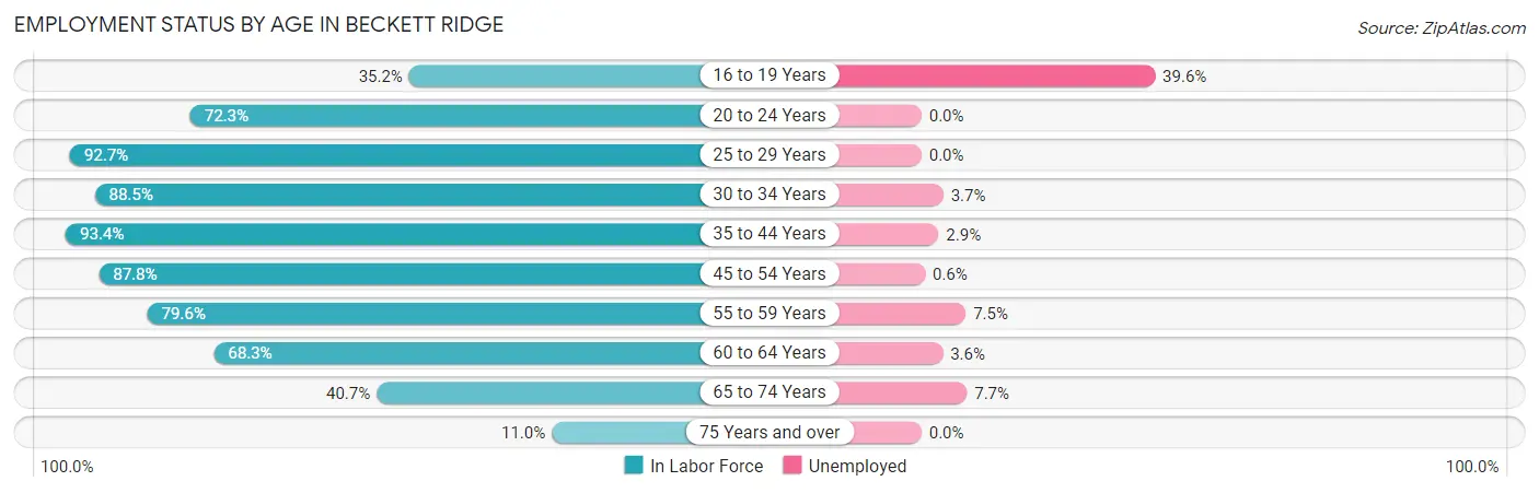 Employment Status by Age in Beckett Ridge