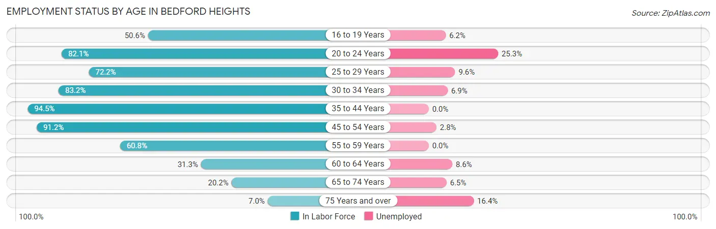 Employment Status by Age in Bedford Heights
