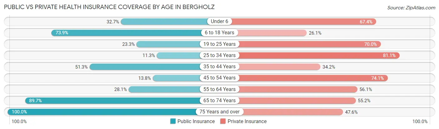 Public vs Private Health Insurance Coverage by Age in Bergholz