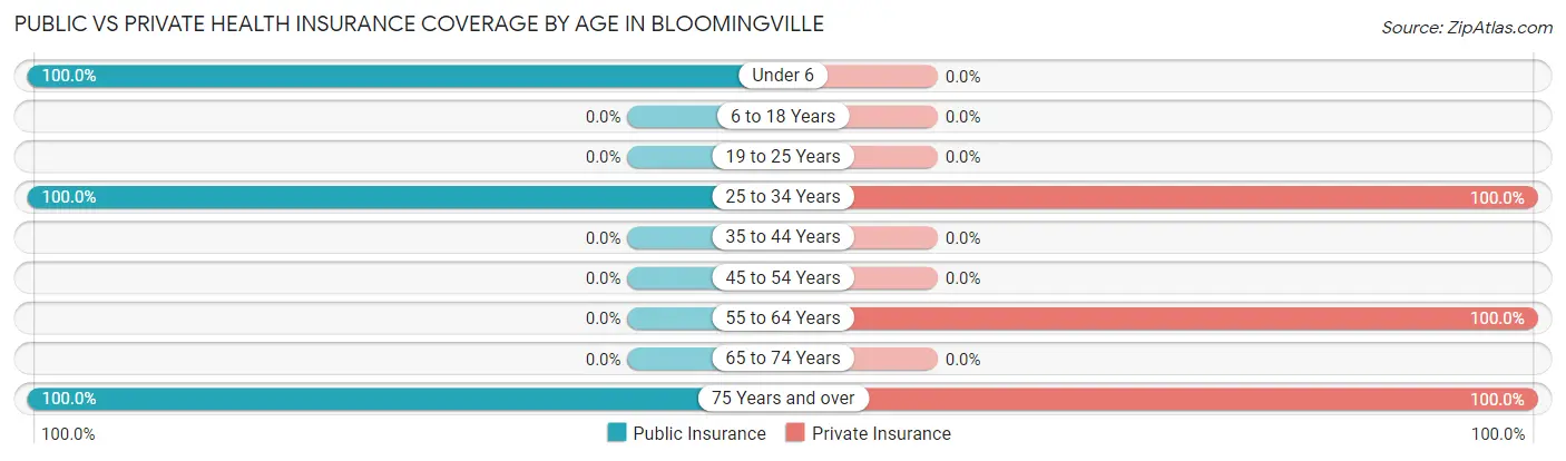 Public vs Private Health Insurance Coverage by Age in Bloomingville