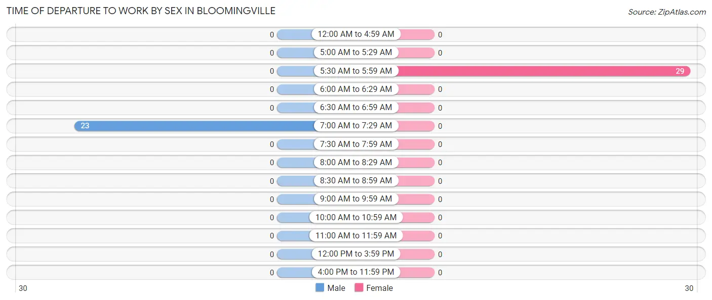 Time of Departure to Work by Sex in Bloomingville