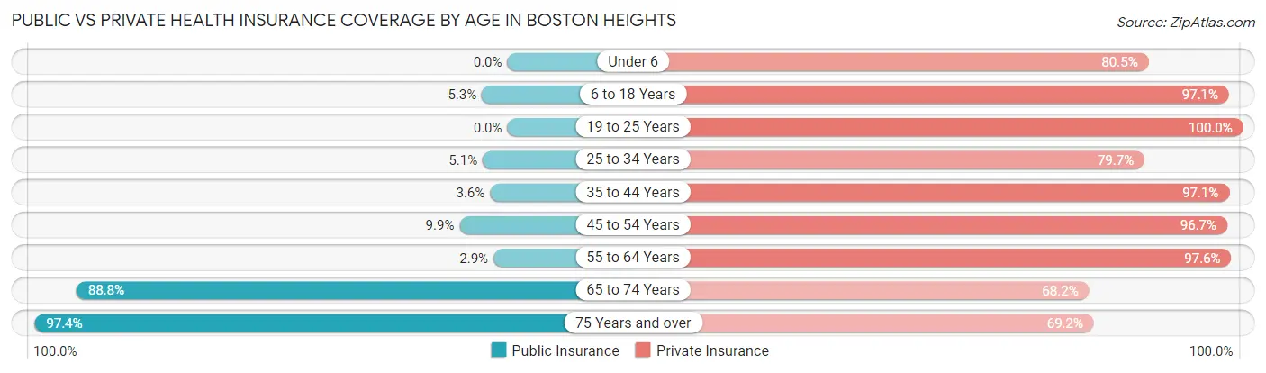 Public vs Private Health Insurance Coverage by Age in Boston Heights