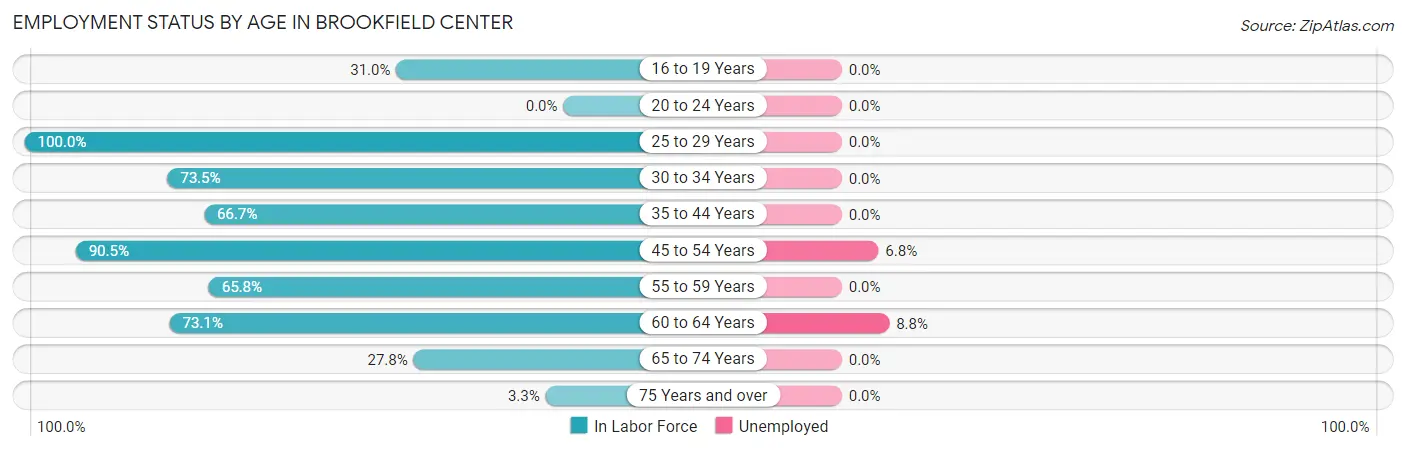 Employment Status by Age in Brookfield Center