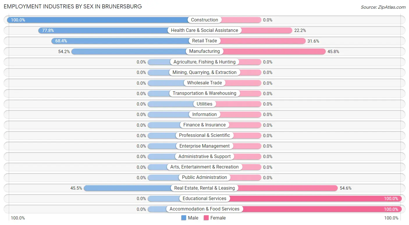 Employment Industries by Sex in Brunersburg