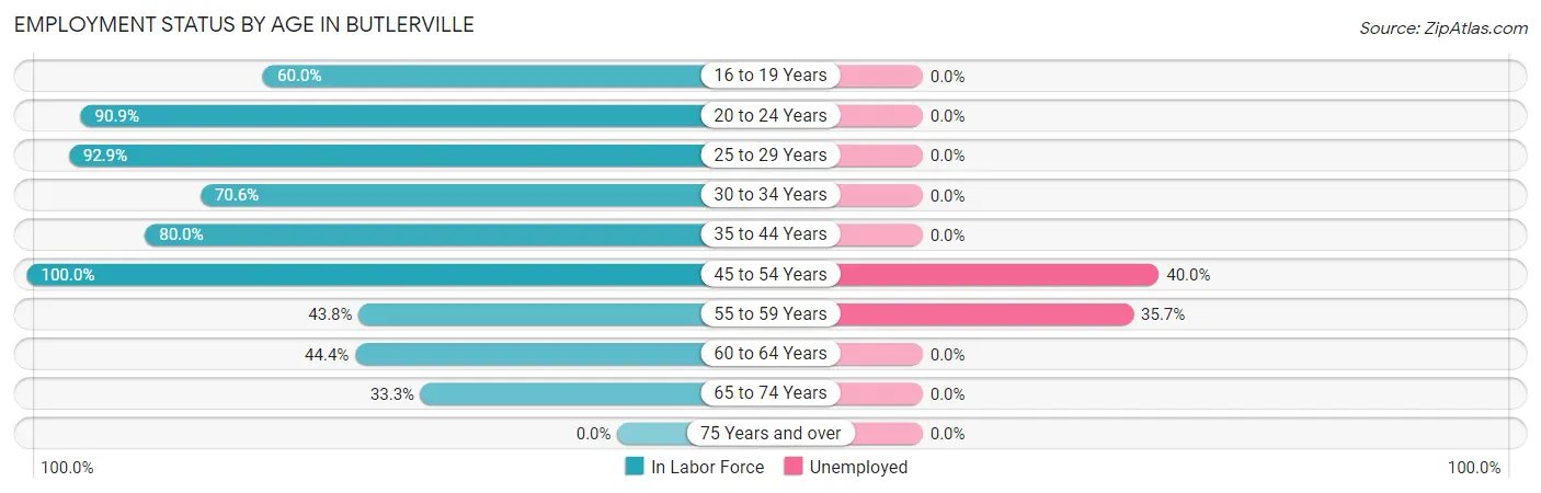 Employment Status by Age in Butlerville