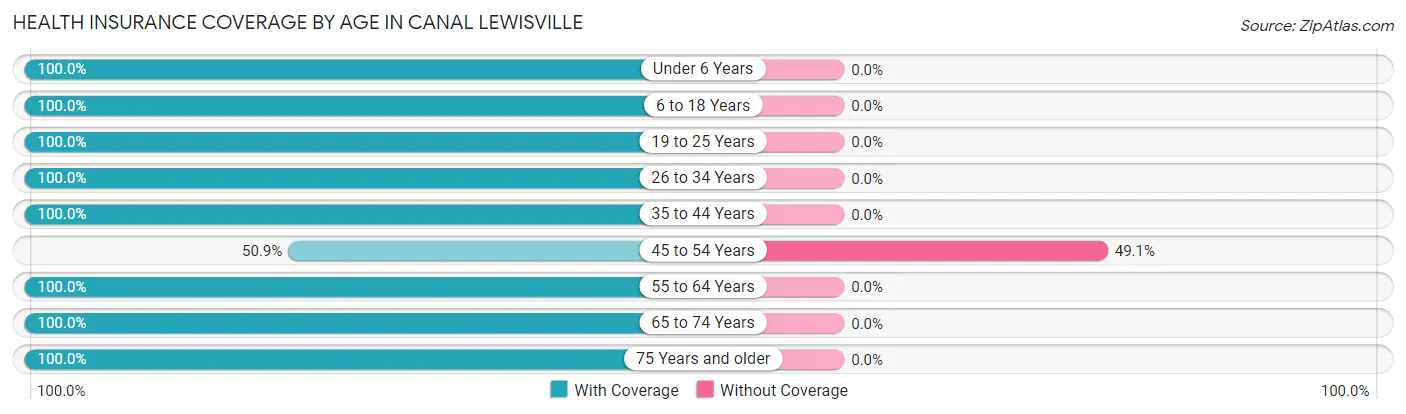 Health Insurance Coverage by Age in Canal Lewisville