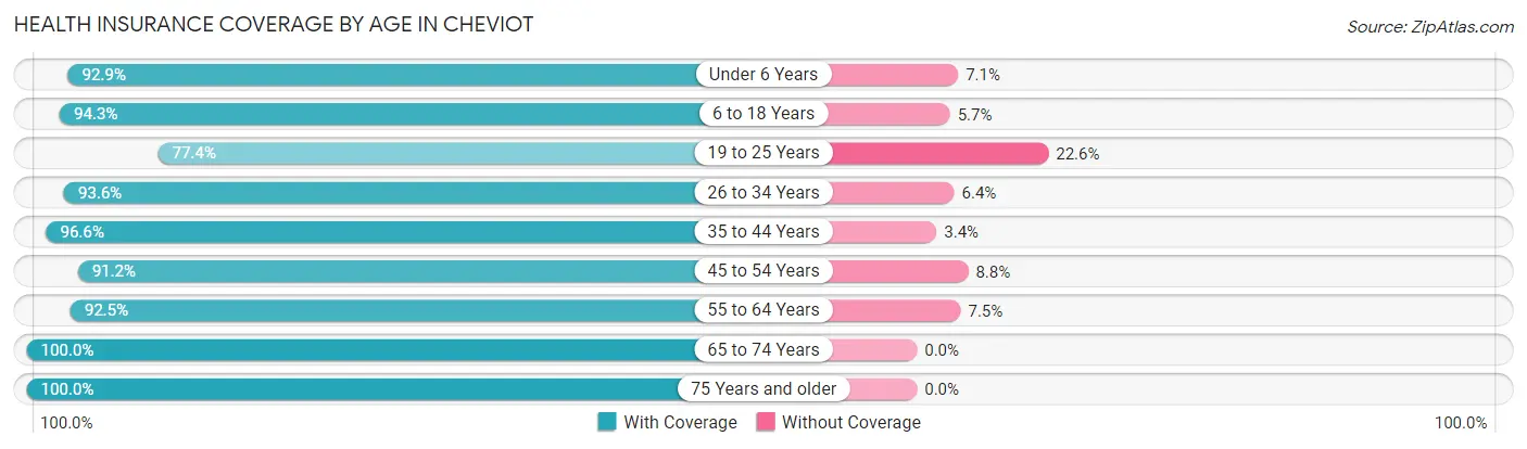 Health Insurance Coverage by Age in Cheviot