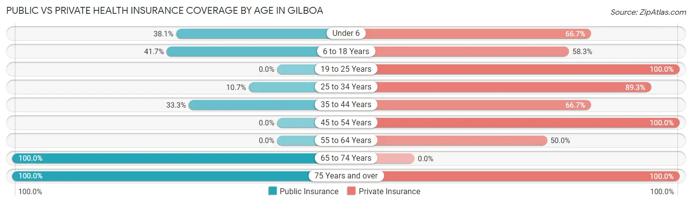 Public vs Private Health Insurance Coverage by Age in Gilboa