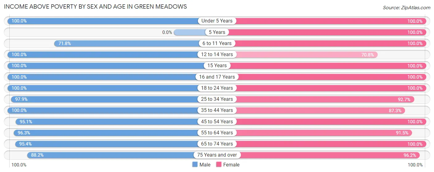 Income Above Poverty by Sex and Age in Green Meadows