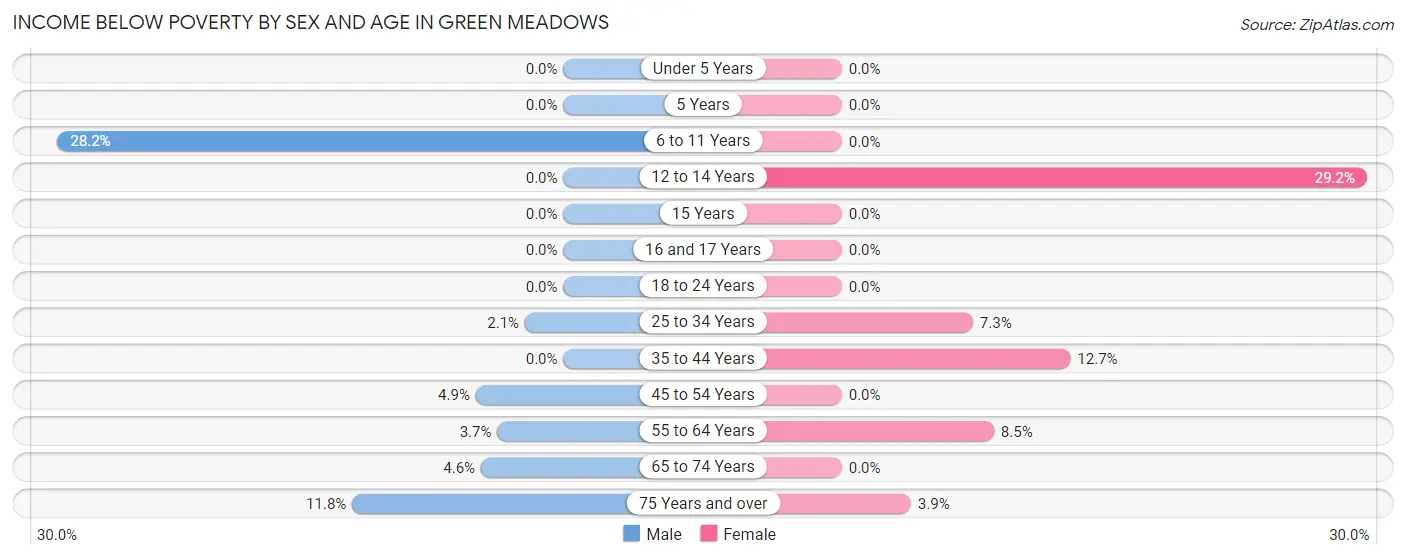 Income Below Poverty by Sex and Age in Green Meadows