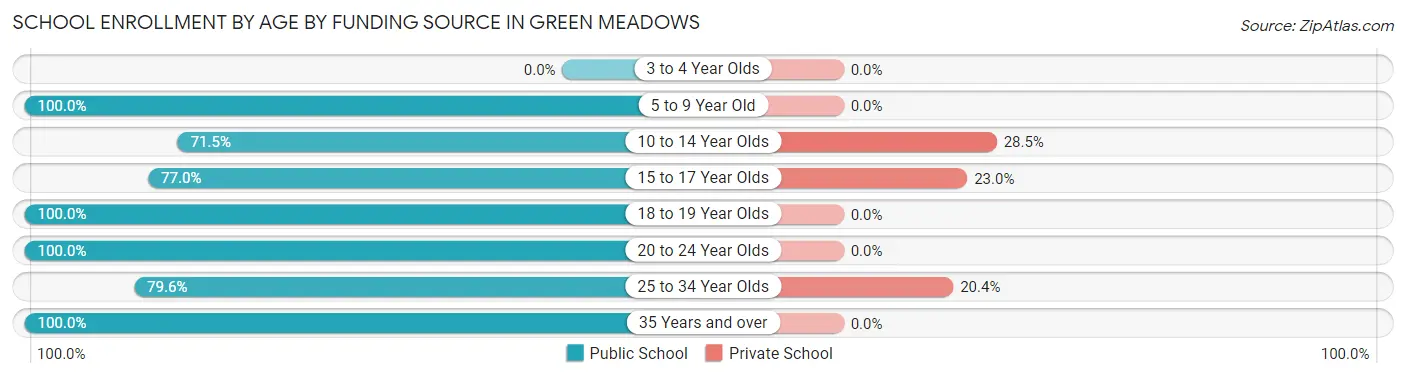 School Enrollment by Age by Funding Source in Green Meadows