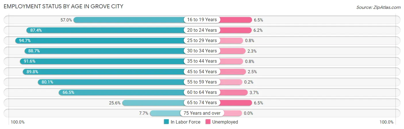 Employment Status by Age in Grove City