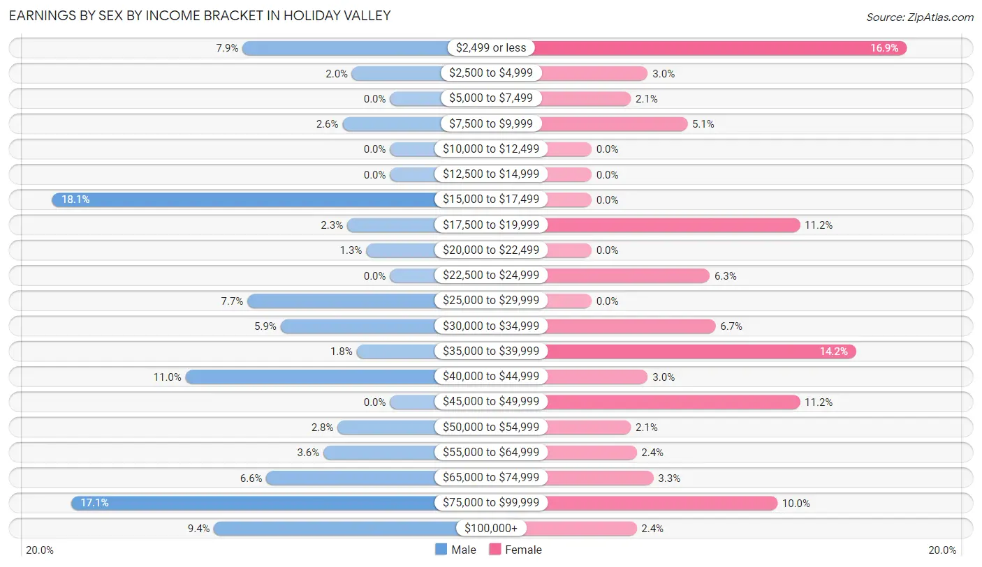 Earnings by Sex by Income Bracket in Holiday Valley