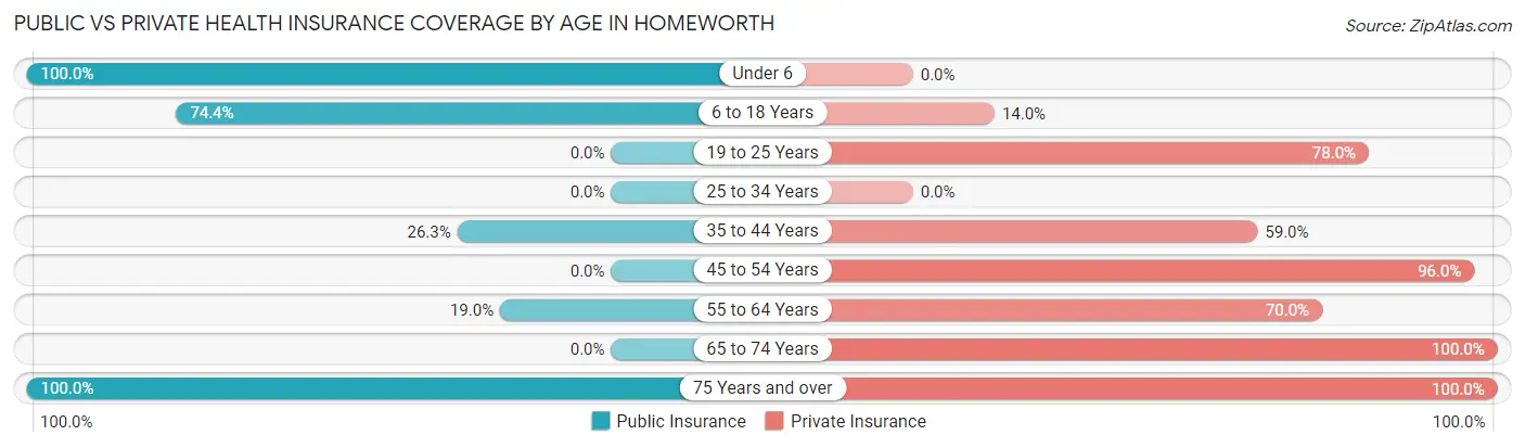 Public vs Private Health Insurance Coverage by Age in Homeworth