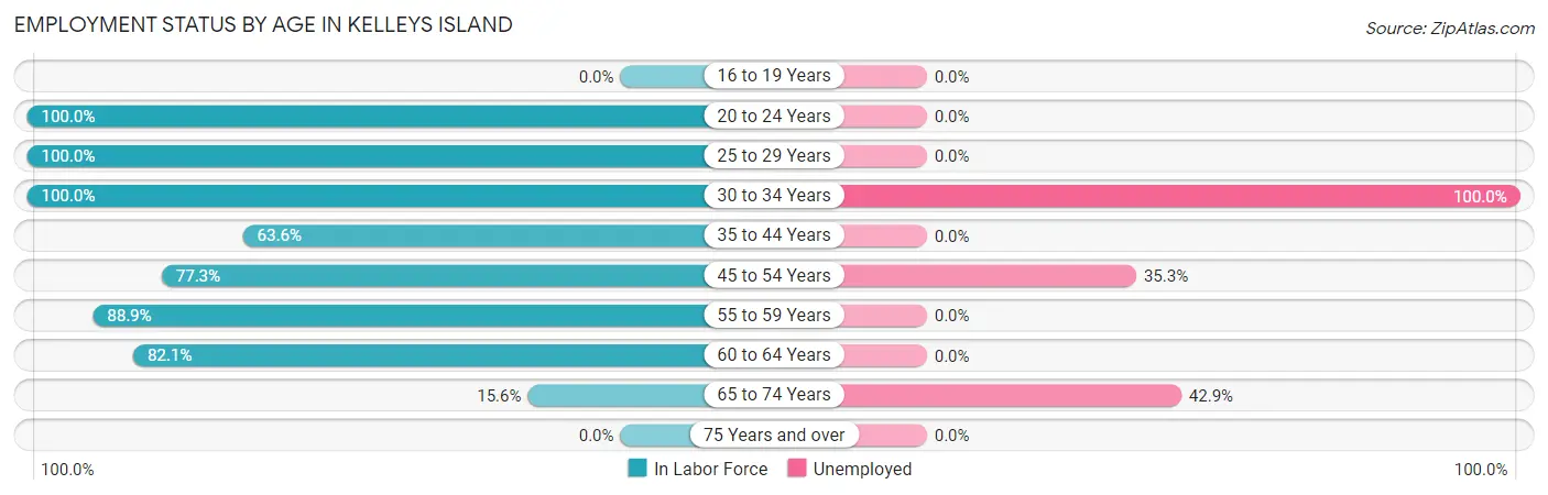 Employment Status by Age in Kelleys Island