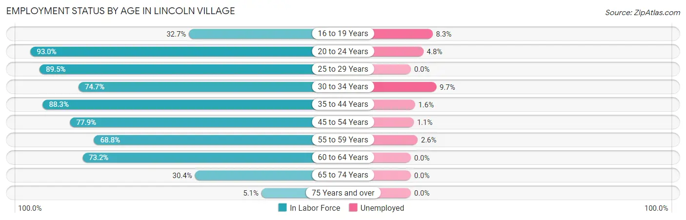 Employment Status by Age in Lincoln Village
