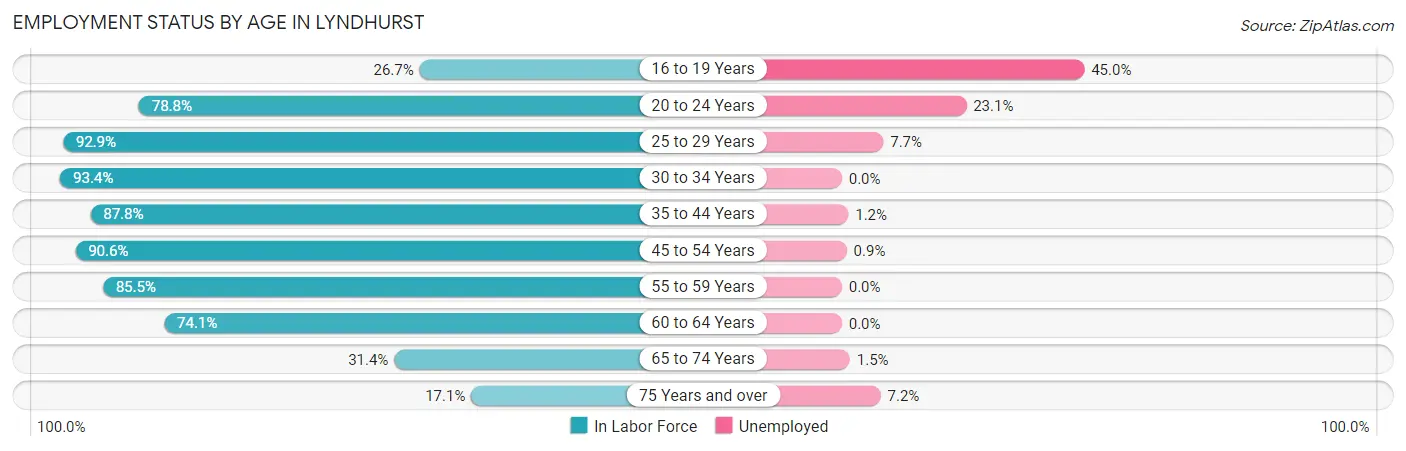 Employment Status by Age in Lyndhurst